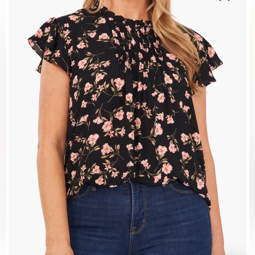 New CeCe Pintuck Flutter Sleeve Blouse